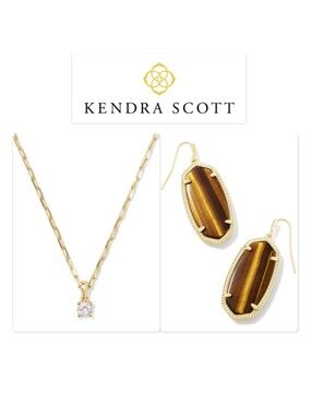 NEW Lot of 2x [Kendra Scott] Lexi CZ Necklace & Elle Tigers Eye Earrings, Gold